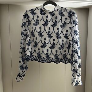 Aqua Embroidered Eyelet Top